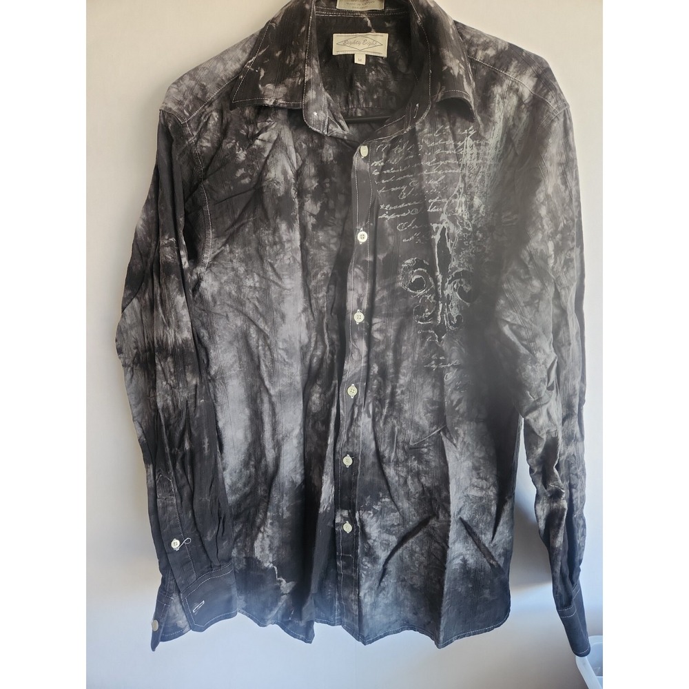 Eighty Eight Mens Sz Medium Gray Embroidered Graphic Long Sleeve Button Up Shirt